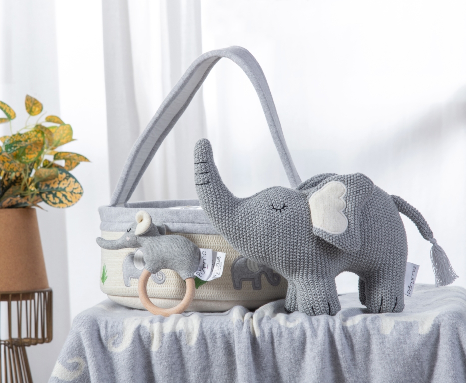 Knitted Baby Elephant Gift Set Organic Cotton Plush Toys for new born baby Kids Baby Girls Boys