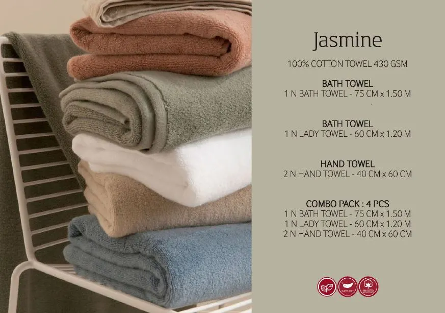 Jsmine 430 GSM 100% Cotton Bath Towel Set for Home, Hotel, Hospital Bath, hand, Face Towel Set