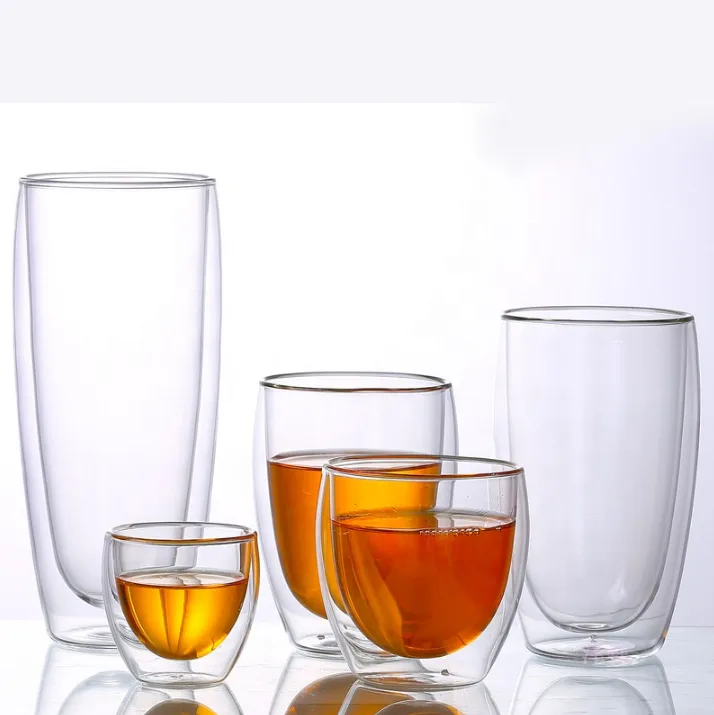 Wholesale Large Capacity Transparent Borosilicate Glass Cup Insulated Double Wall Coffee Mugs Eco Friendly