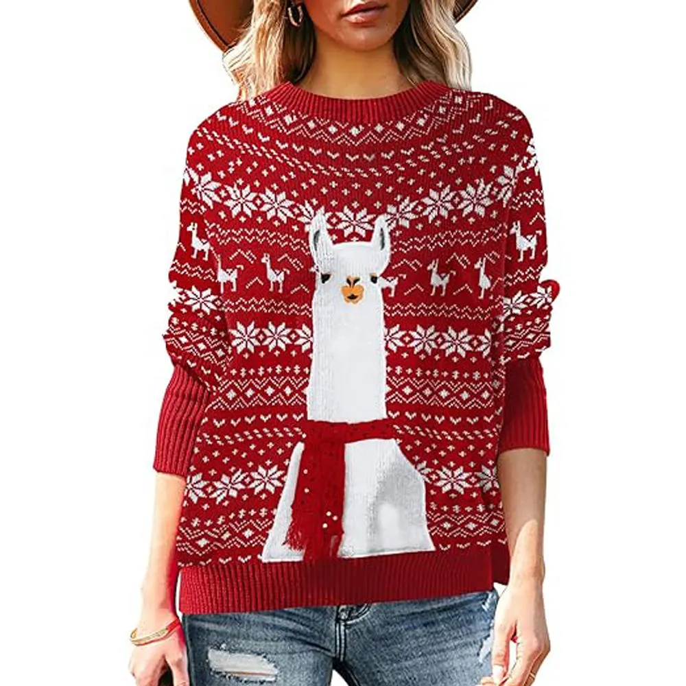 2025 Loose Knitted Pullover Women's Long Sleeve Christmas Sweater for Festivities