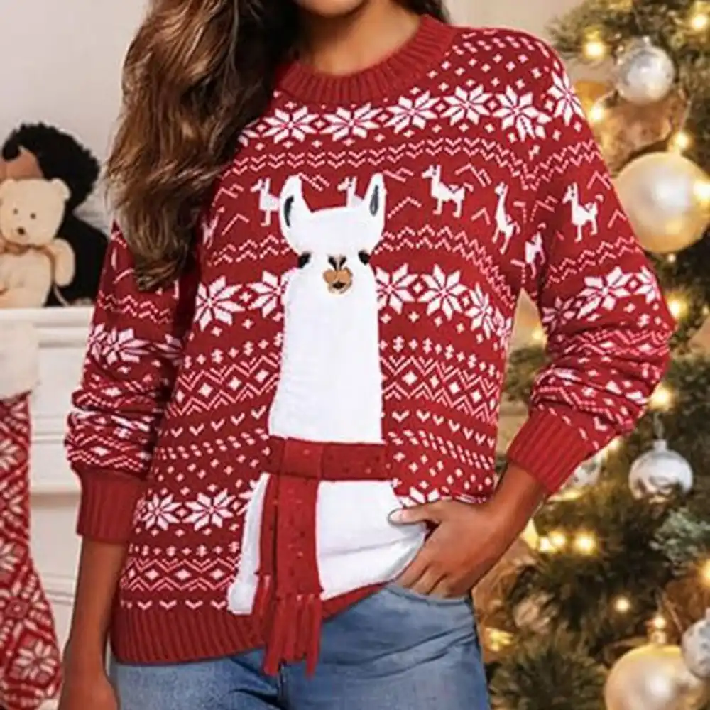 Loose Knitted Pullover Women's Long Sleeve Christmas Sweater For Festivities