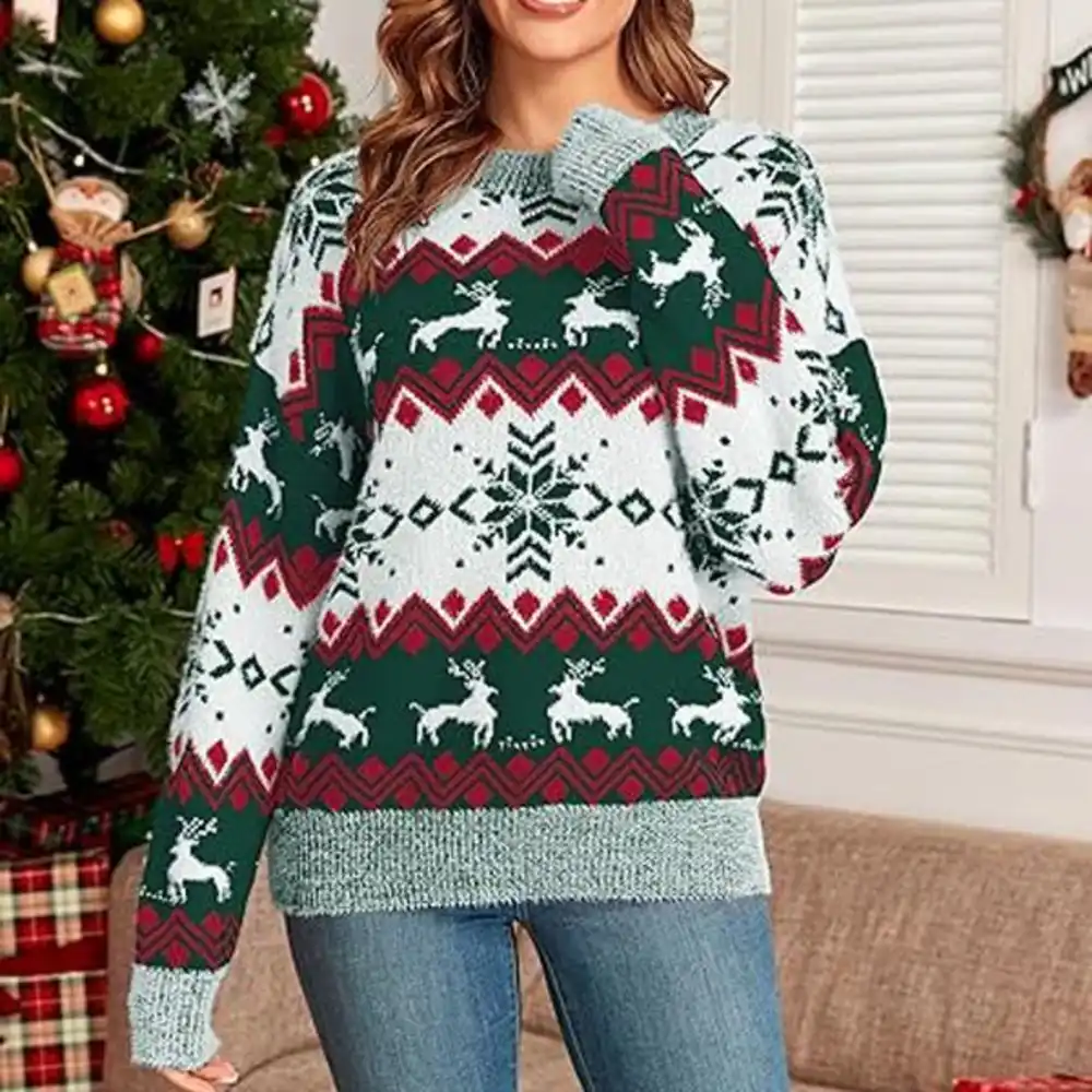 2025 Custom Jacquard Knitted Pullover For Girls Christmas Sweate Hot Selling